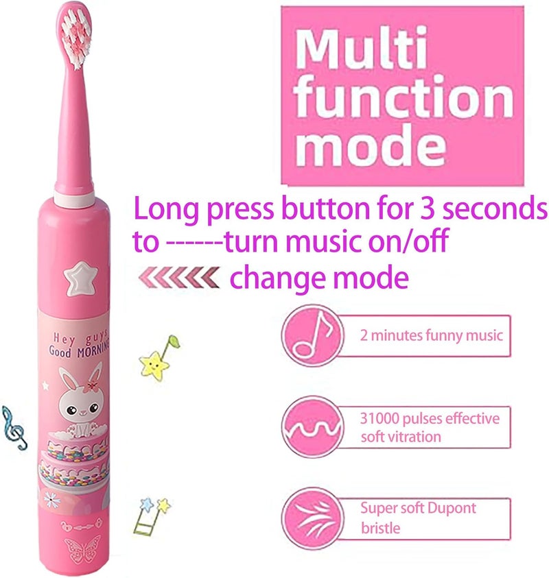 OJV 8620 Musical Electric Toothbrushes for Kids Children, 3 Modes 2 Min Timer, 6 Bristles Rechargeable Power Smart Sonic Music Play Song Toothbrush for Girls Age 3-14 with Wall Mounted Holder (Pink) - Image 3